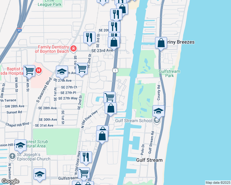 map of restaurants, bars, coffee shops, grocery stores, and more near 11 Colonial Club Drive in Boynton Beach