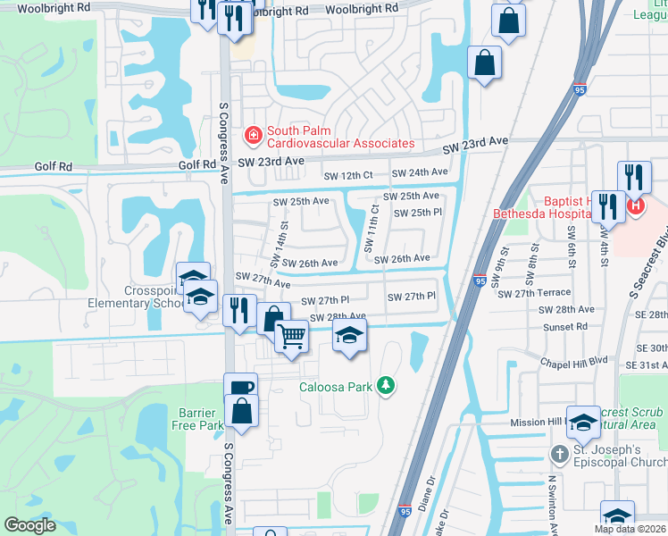 map of restaurants, bars, coffee shops, grocery stores, and more near 1220 Southwest 26th Avenue in Boynton Beach