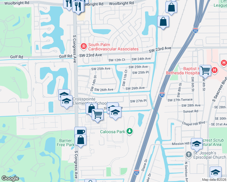 map of restaurants, bars, coffee shops, grocery stores, and more near 1220 Southwest 26th Avenue in Boynton Beach