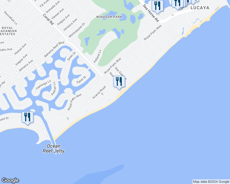 map of restaurants, bars, coffee shops, grocery stores, and more near Coral Road in Freeport