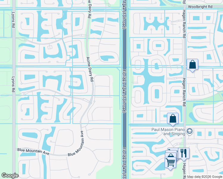 map of restaurants, bars, coffee shops, grocery stores, and more near 11590 Dawson Range Road in Boynton Beach