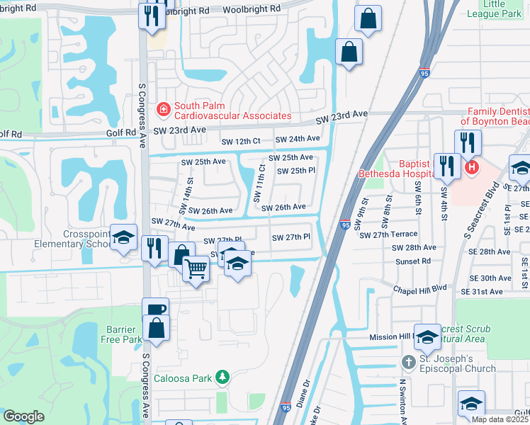 map of restaurants, bars, coffee shops, grocery stores, and more near 1102 Southwest 26th Avenue in Boynton Beach