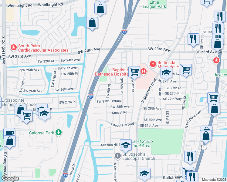 map of restaurants, bars, coffee shops, grocery stores, and more near 718 Southwest 27th Place in Boynton Beach