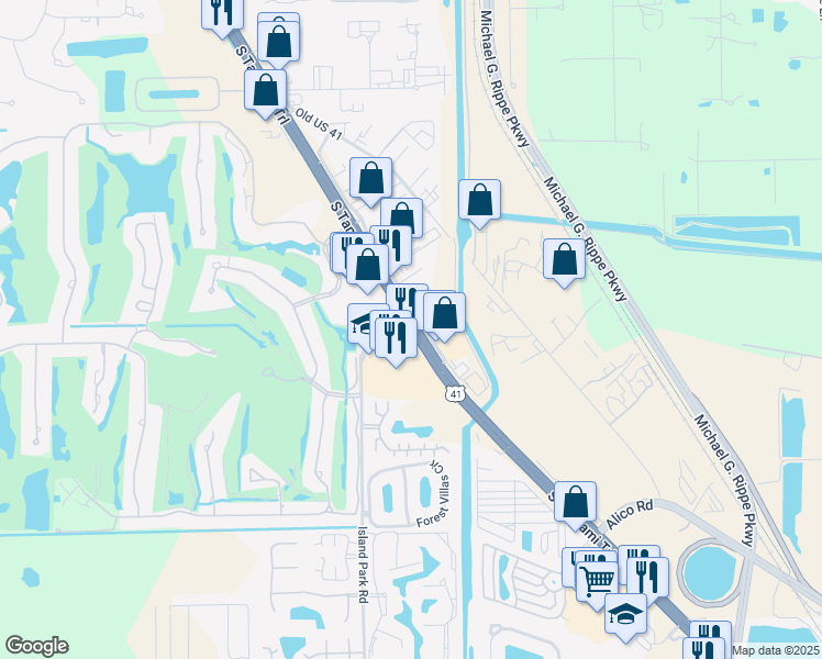 map of restaurants, bars, coffee shops, grocery stores, and more near 1400 South Tamiami Trail in Fort Myers