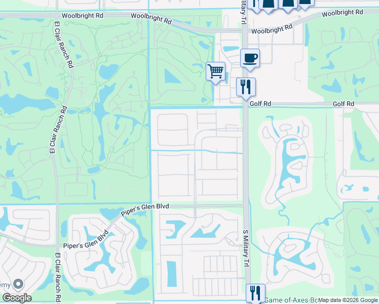 map of restaurants, bars, coffee shops, grocery stores, and more near 5263 Grey Birch Lane in Boynton Beach