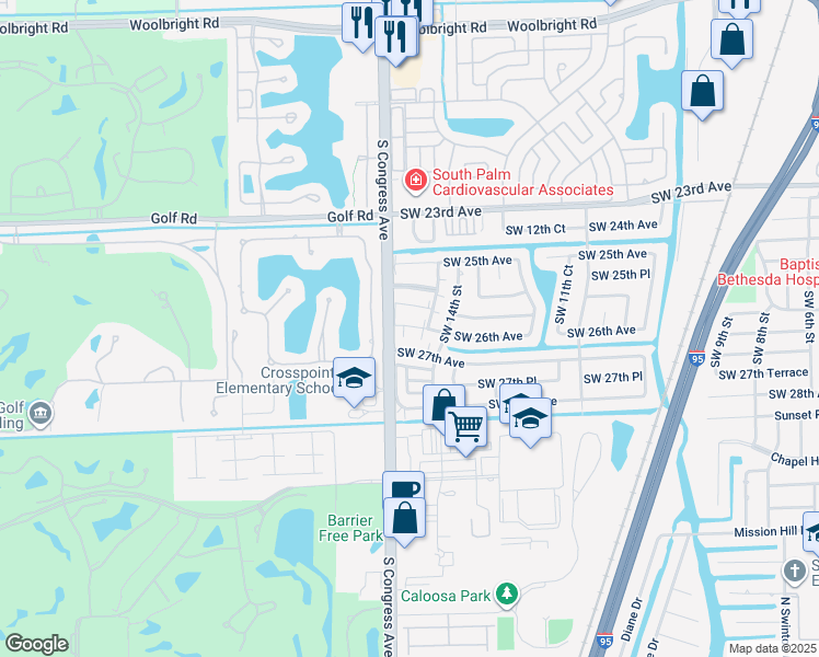 map of restaurants, bars, coffee shops, grocery stores, and more near 1452 Southwest 26th Avenue in Boynton Beach