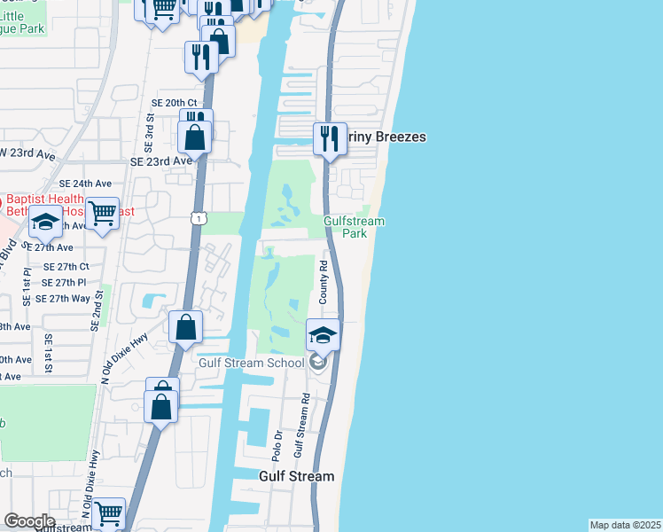 map of restaurants, bars, coffee shops, grocery stores, and more near 4450 County Road in Gulf Stream