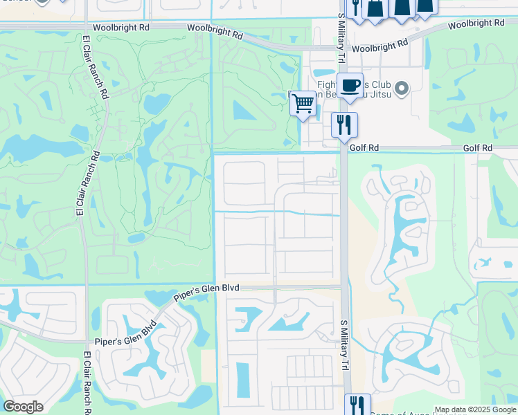 map of restaurants, bars, coffee shops, grocery stores, and more near 5247 Landon Circle in Boynton Beach