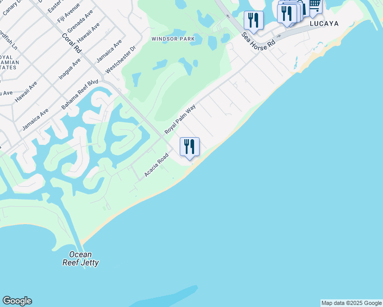 map of restaurants, bars, coffee shops, grocery stores, and more near Sea Fan Lane in Freeport