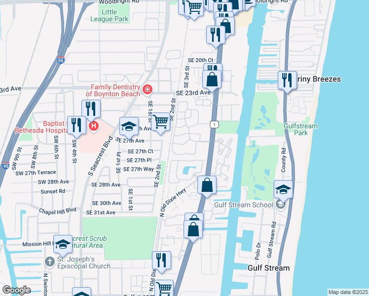 map of restaurants, bars, coffee shops, grocery stores, and more near 548 Southeast 28th Avenue in Boynton Beach