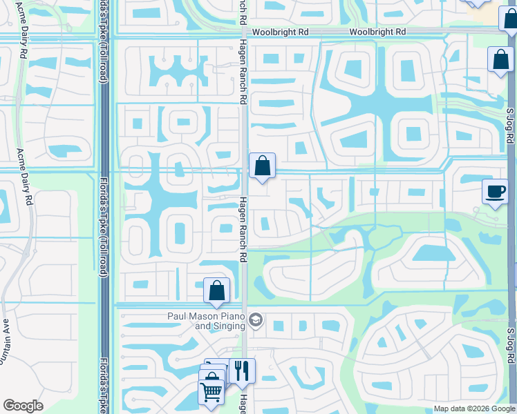 map of restaurants, bars, coffee shops, grocery stores, and more near 7457 Chorale Road in Boynton Beach