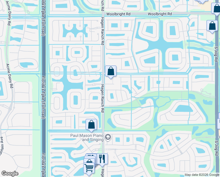 map of restaurants, bars, coffee shops, grocery stores, and more near 7457 Chorale Road in Boynton Beach