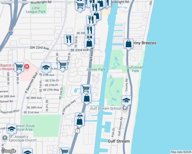 map of restaurants, bars, coffee shops, grocery stores, and more near 24 Colonial Club Drive in Boynton Beach
