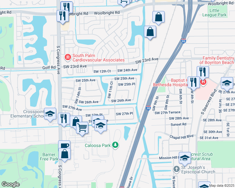map of restaurants, bars, coffee shops, grocery stores, and more near 1096 Southwest 25th Way in Boynton Beach