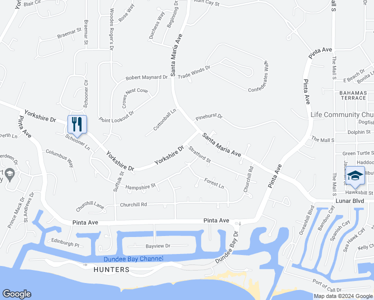 map of restaurants, bars, coffee shops, grocery stores, and more near Hampshire Street in Freeport