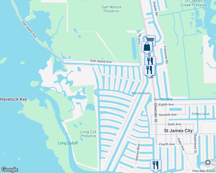 map of restaurants, bars, coffee shops, grocery stores, and more near 2970 Sloop Lane in Saint James City