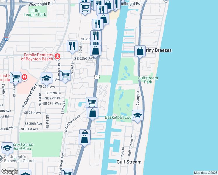map of restaurants, bars, coffee shops, grocery stores, and more near 15 Colonial Club Drive in Boynton Beach