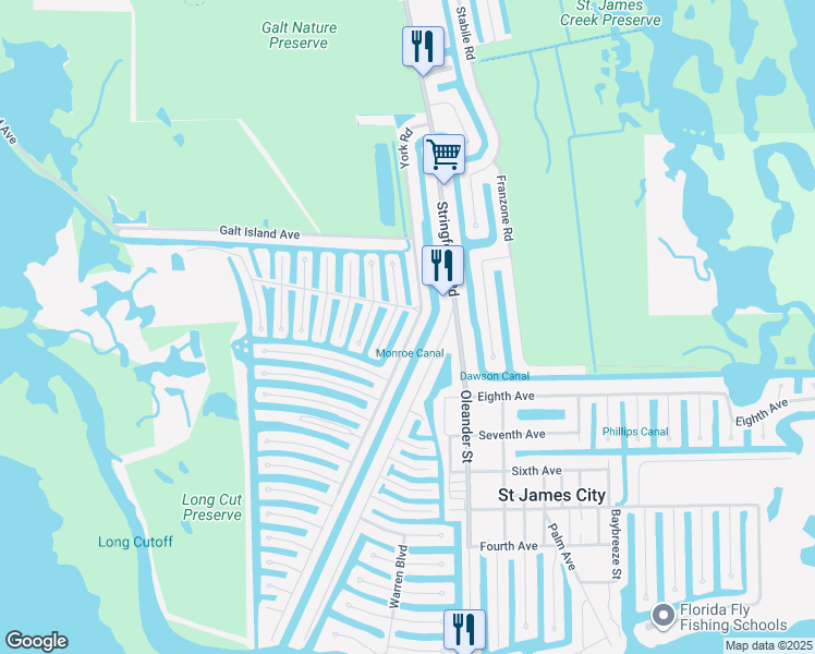 map of restaurants, bars, coffee shops, grocery stores, and more near 2980 Binnacle Ln in St. James City