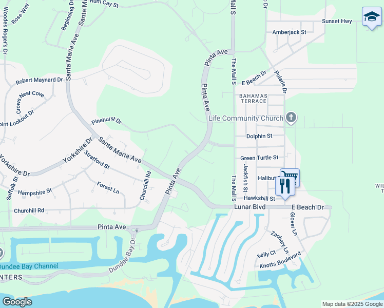 map of restaurants, bars, coffee shops, grocery stores, and more near Pinta Avenue in Freeport