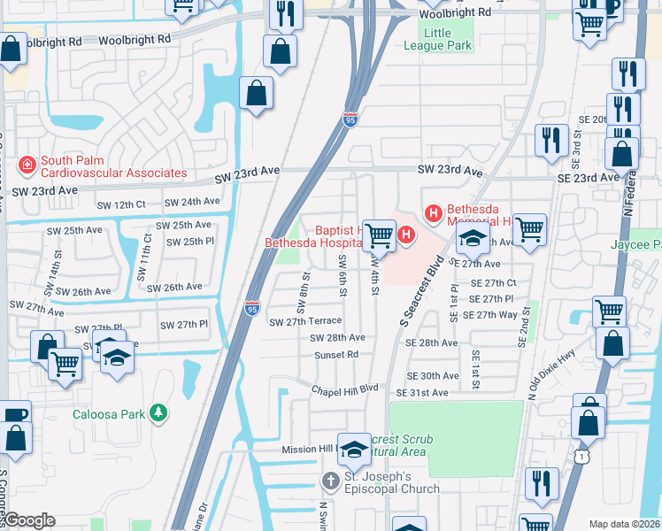 map of restaurants, bars, coffee shops, grocery stores, and more near 2711 Southwest 7th Street in Boynton Beach