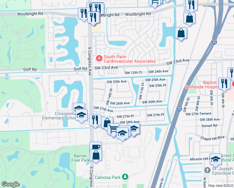 map of restaurants, bars, coffee shops, grocery stores, and more near 1314 Southwest 25th Place in Boynton Beach