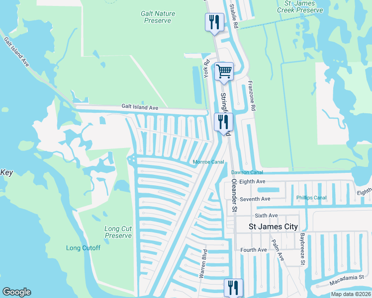 map of restaurants, bars, coffee shops, grocery stores, and more near 2961 Bounty Lane in Saint James City