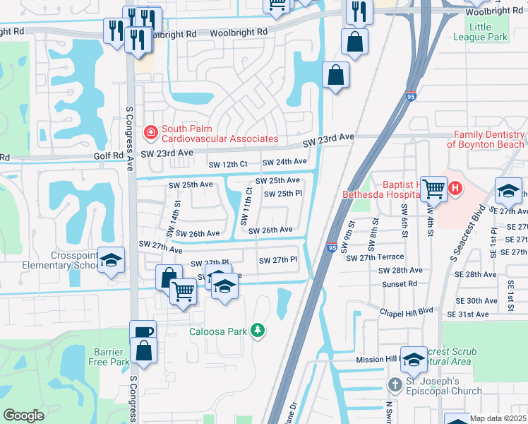 map of restaurants, bars, coffee shops, grocery stores, and more near 1096 SW 25th Way in Boynton Beach