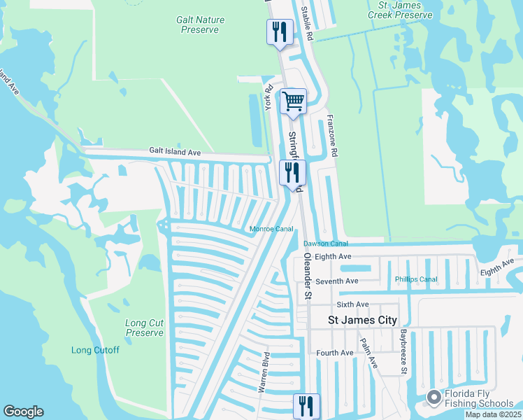 map of restaurants, bars, coffee shops, grocery stores, and more near 2980 Binnacle Ln in St James City