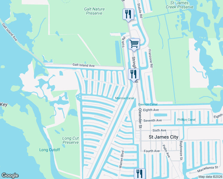 map of restaurants, bars, coffee shops, grocery stores, and more near 2961 Bounty Lane in Saint James City