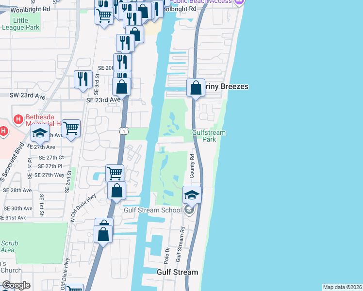 map of restaurants, bars, coffee shops, grocery stores, and more near 200 Little Club Road in Delray Beach