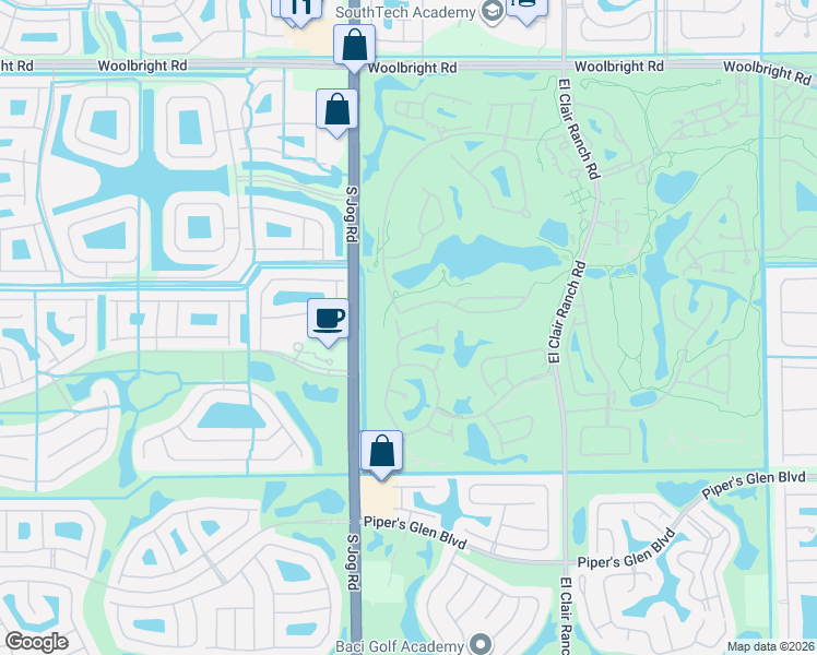 map of restaurants, bars, coffee shops, grocery stores, and more near 6405 3 Lakes Lane in Boynton Beach