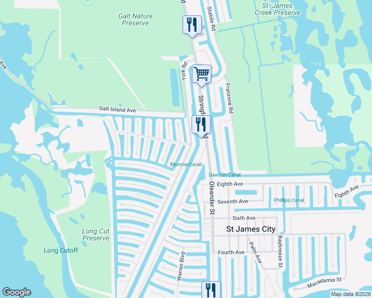 map of restaurants, bars, coffee shops, grocery stores, and more near 2980 Binnacle Lane in Saint James City
