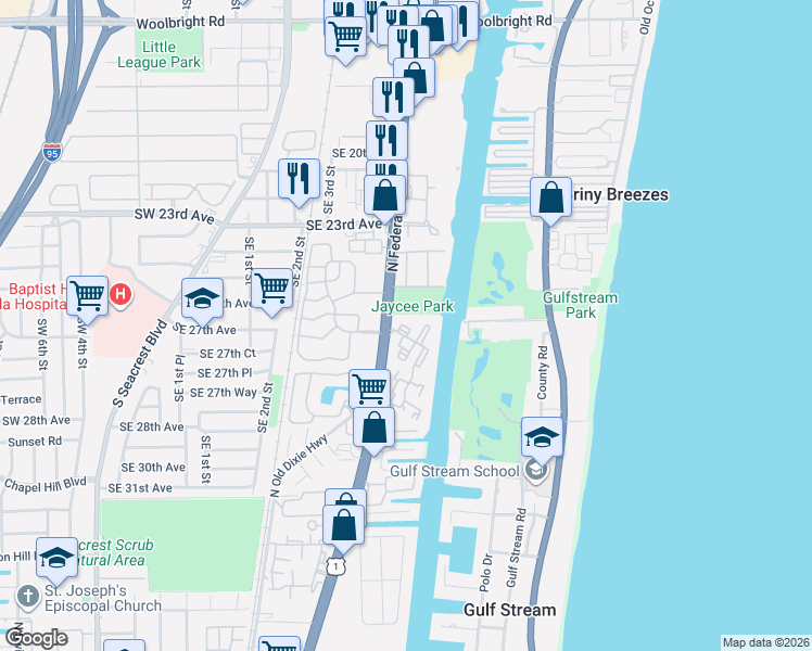 map of restaurants, bars, coffee shops, grocery stores, and more near 24 Colonial Club Drive in Boynton Beach