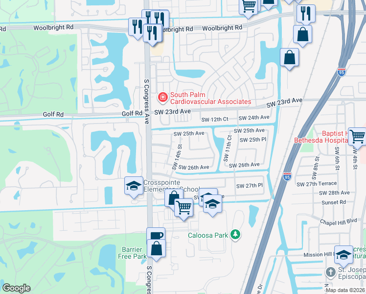 map of restaurants, bars, coffee shops, grocery stores, and more near 1314 Southwest 25th Place in Boynton Beach