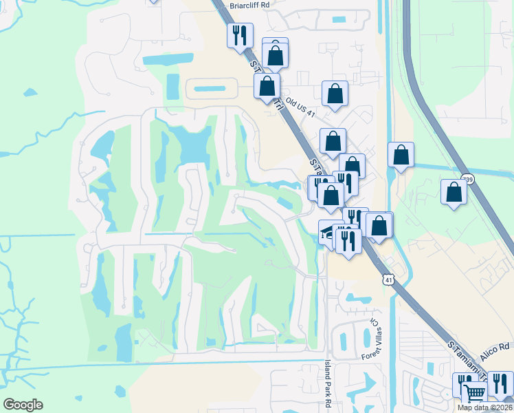 map of restaurants, bars, coffee shops, grocery stores, and more near 16659 Bobcat Court in Fort Myers