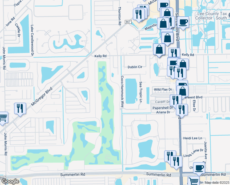 map of restaurants, bars, coffee shops, grocery stores, and more near 16260 Kelly Cove Drive in Fort Myers