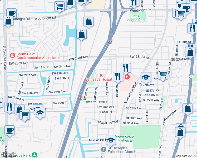 map of restaurants, bars, coffee shops, grocery stores, and more near 2640 Southwest 8th Street in Boynton Beach