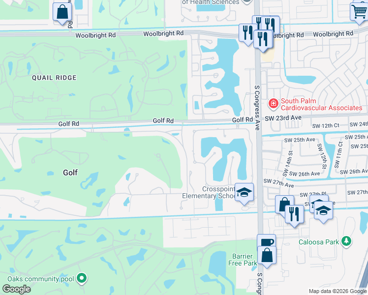 map of restaurants, bars, coffee shops, grocery stores, and more near 6 Country Road East in Boynton Beach