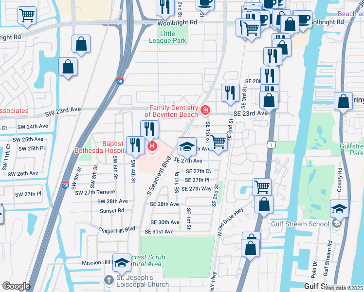 map of restaurants, bars, coffee shops, grocery stores, and more near 118 Southeast 25th Avenue in Boynton Beach