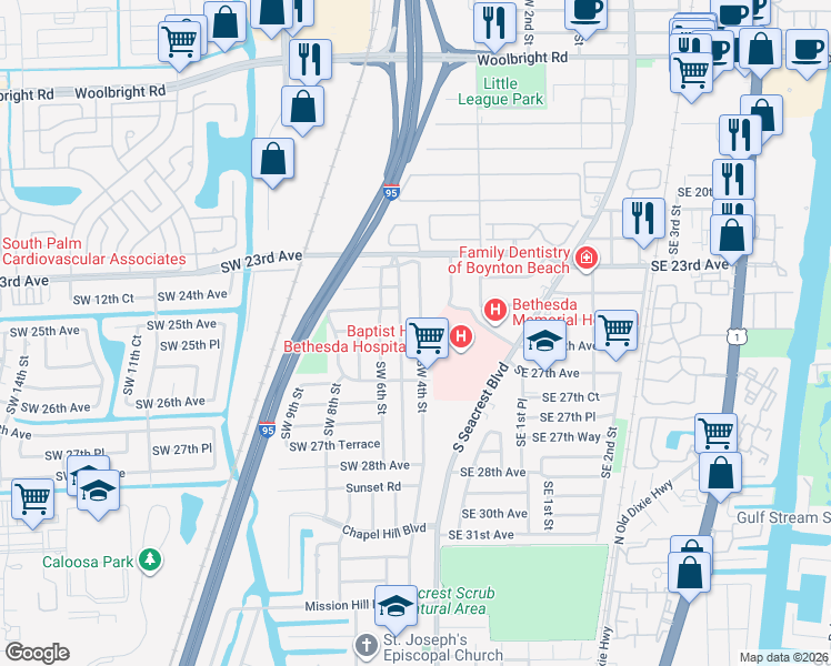 map of restaurants, bars, coffee shops, grocery stores, and more near 2620 Southwest 4th Street in Boynton Beach