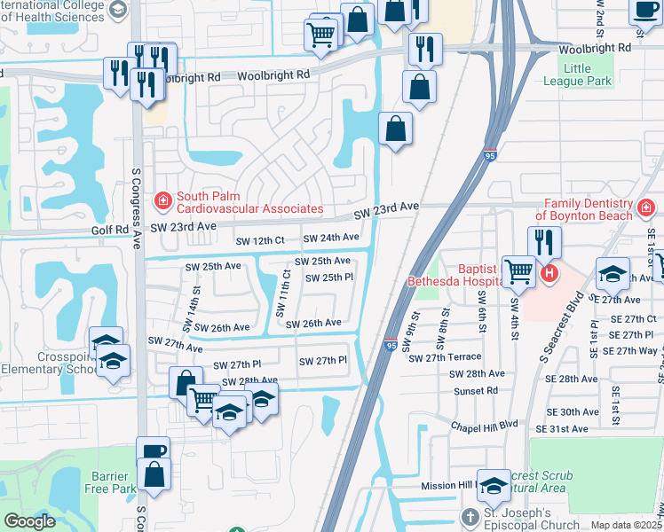 map of restaurants, bars, coffee shops, grocery stores, and more near 1042 Southwest 25th Avenue in Boynton Beach