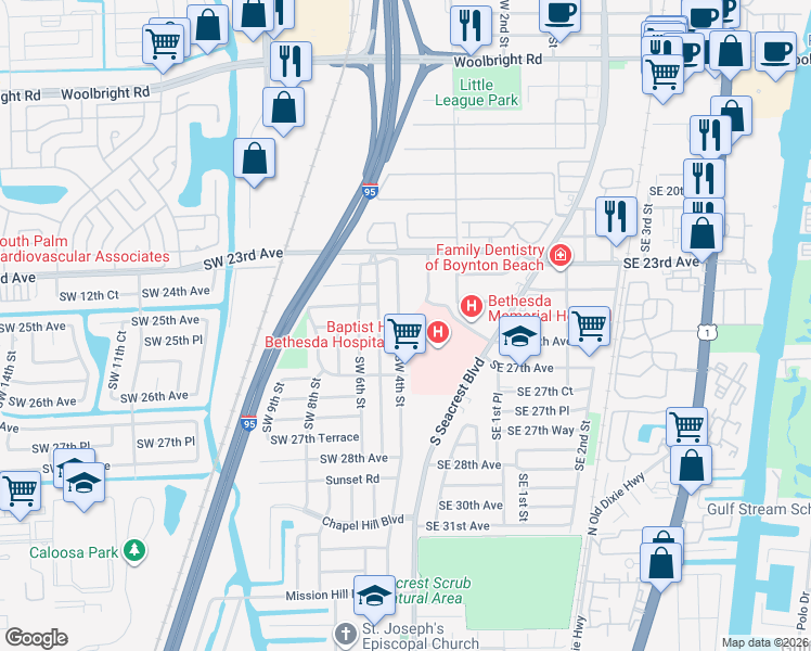 map of restaurants, bars, coffee shops, grocery stores, and more near 2620 SW 4th St in Boynton Beach