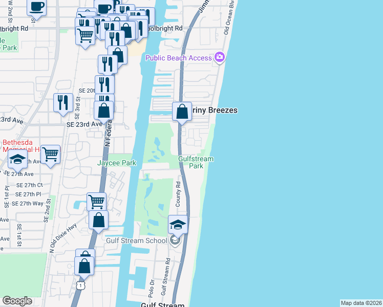 map of restaurants, bars, coffee shops, grocery stores, and more near 4489 North Ocean Boulevard in Delray Beach