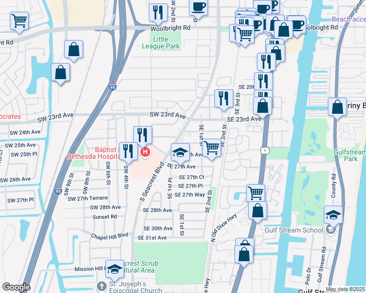 map of restaurants, bars, coffee shops, grocery stores, and more near 118 SE 25th Ave in Boynton Beach
