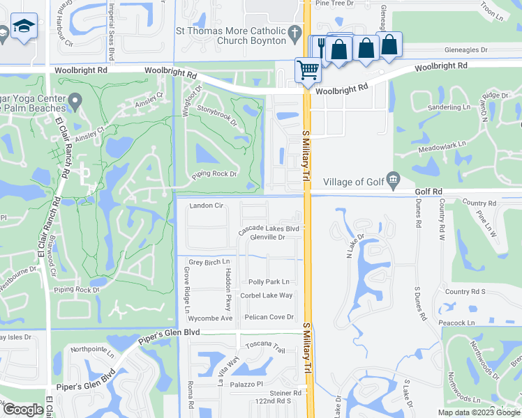 map of restaurants, bars, coffee shops, grocery stores, and more near 5174 Clover Creek Drive in Boynton Beach