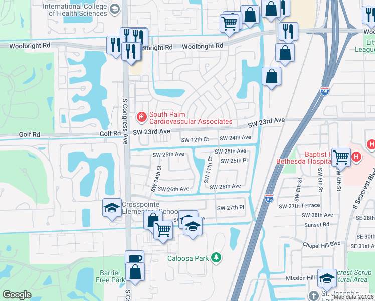 map of restaurants, bars, coffee shops, grocery stores, and more near 1199 Southwest 25th Avenue in Boynton Beach