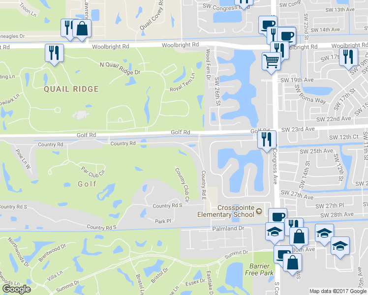 map of restaurants, bars, coffee shops, grocery stores, and more near 6 Country Road in Boynton Beach