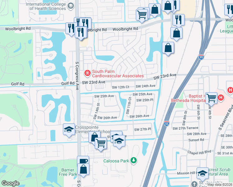 map of restaurants, bars, coffee shops, grocery stores, and more near 1199 SW 25th Ave in Boynton Beach