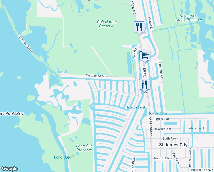 map of restaurants, bars, coffee shops, grocery stores, and more near 3074 Sloop Lane in Saint James City