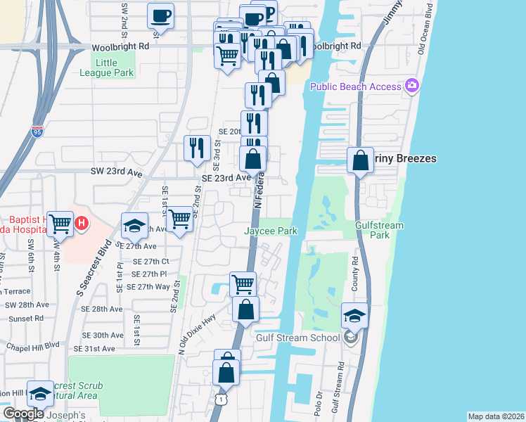 map of restaurants, bars, coffee shops, grocery stores, and more near 2617 U.S. 1 in Boynton Beach